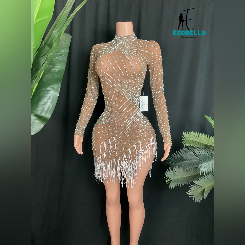 Long Sleeve Fringe Bodycon Mini Dress